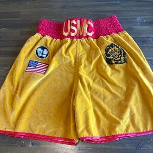 USMC Warrior Boxing Shorts Patches Velour Velvet Gold Red Yellow Vintage
